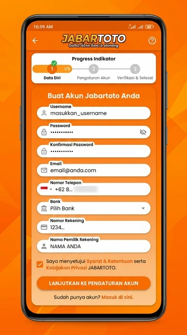 Tampilan halaman daftar jabartoto